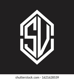 SV Logo monogram with hexagon shape and outline slice style with black and white