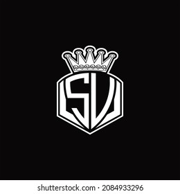 SV Logo monogram with luxury emblem shape and crown design template on black background