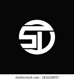 SV-Logo-Monogramm mit abgerundeter Linie, Schablone auf schwarzem Hintergrund