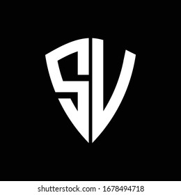 Monograma del logotipo SV con plantilla de diseño de forma de escudo
