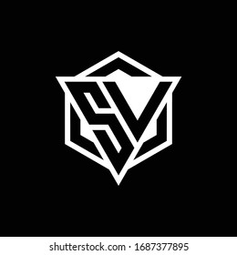 SV logo monogram with triangle and hexagon shape combination isolated on back and white colors