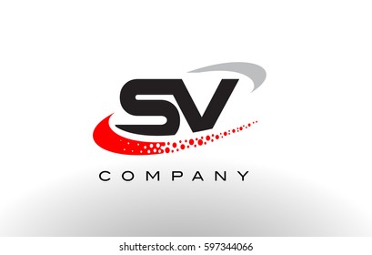 SV Modern Letter Logo Design with Creative Red Dotted Swoosh Vector 