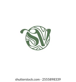 SV Monogram in Circle Emblem with Terrain Topography Logo Design Vector