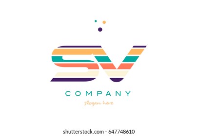 sv s v alphabet letter logo colors colorful line stripe font creative text dots company vector icon design template