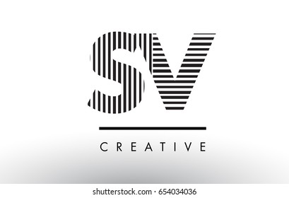 SV S V Black and White Letter Logo Design with Vertical and Horizontal Lines.