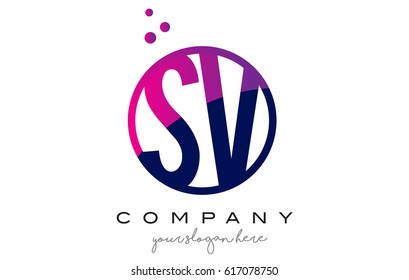 SV S V Circle Letter Logo Design with Purple Magenta Dots Bubbles Vector Illustration