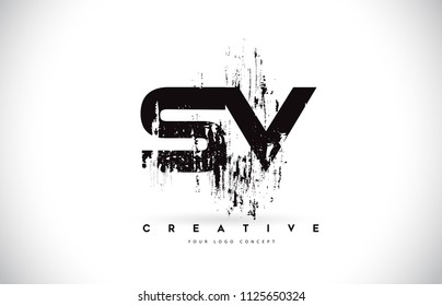 SV S V Grunge Brush Letter Logo Design in Black Colors. Creative Brush Letters Vector Illustration.