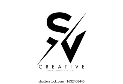 SV S V Letter Logo Design with a Creative Cut. Creative logo design.