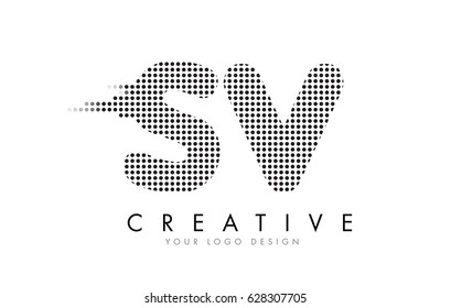 SV S V Letter Logo Design with Black Dots and Bubble Trails.