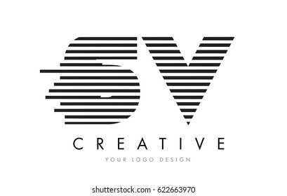 SV S V Zebra Letter Logo Design with Black and White Stripes Vector