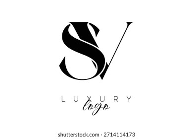 Logotipo de tipografia de monografia de letra serifa SV para identidade de marca premium elegante