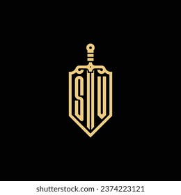 SV vintage shield y logotipo inicial de espada en un diseño profesional de alta calidad que se imprimirá en cualquier medio impreso