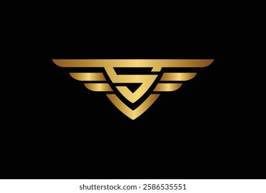 SV, VS, EE, S, V, E, SVE, VES, ESV, Creative shield logo design vector with wings.