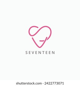 SV VS initial letter love heart simple linear logo vector icon illustration