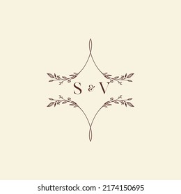 Cartas iniciales del logotipo de boda SV en un diseño profesional de alta calidad que se imprimirán en cualquier medio impreso