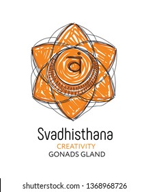 Svadhisthana - the second primary chakra. Vector hand drawn illustration - for yoga studio. Symbol  of energy center and gonads gland in human body, used in Hinduism, Buddhism and Ayurveda.