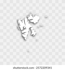 Svalbard, aka Spitzbergen, high detailed vector representation of country silhouette. White color on transparent background with dropped shadow. For educational, decorative, or informational use.