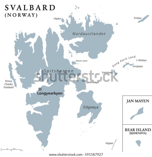 スバルバード ベアアイランド ヤンマイエンの政治地図 ノルウェーの群島と北極海の島 スピツベルゲン 白い背景にグレイのイラストと英語のラベル ベクター画像 のベクター画像素材 ロイヤリティフリー