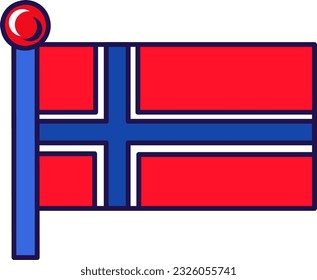 Bandera de Svalbard y jan mayen en el vector de asta. Campo rojo cargado de cruz nórdica azul oscuro con fibromas blancas en el reino de noruega símbolo patriótico y real ilustración de dibujos animados planos