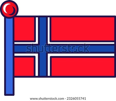 Svalbard and jan mayen flag on flagpole vector. Red field charged with white fimbriated dark blue nordic cross on kingdom of norway patriotic and royal symbol flat cartoon illustration