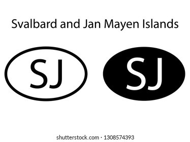 Svalbard and Jan Mayen Islands country code icon.  Iso code country domain name.   SJ - Svalbard and Jan Mayen Islands abbreviated. vector
