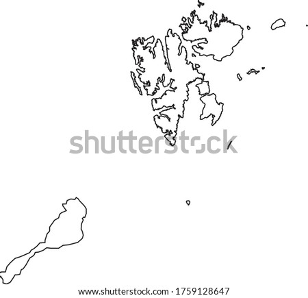 Svalbard Jan Mayen map in white color and black border on white background. Vector illustration.