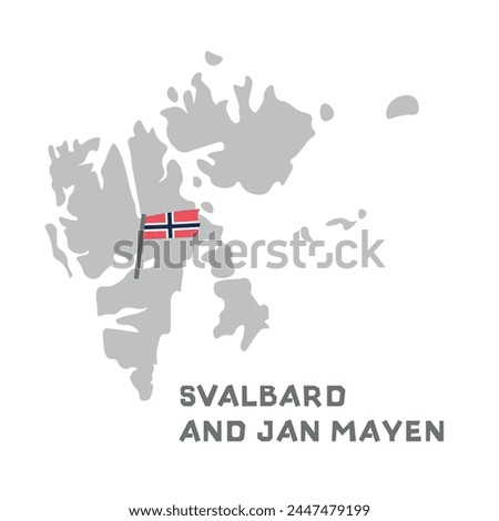 Svalbard and Jan Mayen vector map illustration, country map silhouette with the flag inside. Map of the Svalbard and Jan Mayen with the national flag isolated on white background