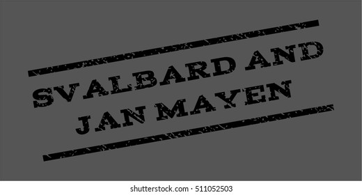 Svalbard And Jan Mayen watermark stamp. Text tag between parallel lines with grunge design style. Rubber seal stamp with unclean texture. Vector black color ink imprint on a gray background.