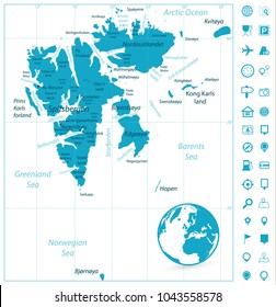 Svalbard Map and Navigation Icons. Vector illustration.