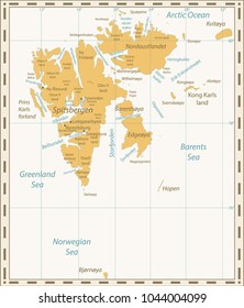 Svalbard Map Retro Colors. Vector illustration.