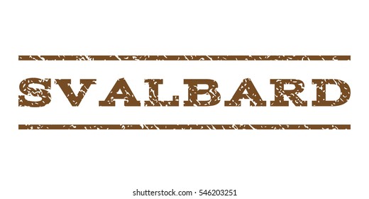 Svalbard watermark stamp. Text caption between horizontal parallel lines with grunge design style. Rubber seal stamp with dust texture. Vector brown color ink imprint on a white background.