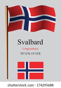 svalbard wavy flag and coordinates against gray background, vector art illustration, image contains transparency