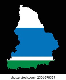 Sverdlovsk Oblast map flag vector silhouette illustration isolated on black background. High detailed. Russia oblast map shape shadow. Sverdlovskaya oblast map flag. 
