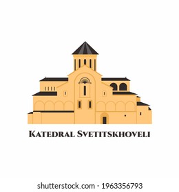 The Svetitskhoveli Cathedral. A masterpiece of the Early and High Middle Ages, Svetitskhoveli is recognized by UNESCO as a World Heritage Site. Travel tourist vacation. Vector flat illustration