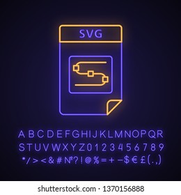 SVG file neon light icon. Scalable vector graphics. Image file format. Glowing sign with alphabet, numbers and symbols. Vector isolated illustration svg