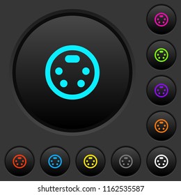 S-video connector dark push buttons with vivid color icons on dark grey background