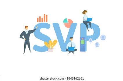 SVP, Senior Vice President. Concept With Keywords, People And Icons. Flat Vector Illustration. Isolated On White Background.