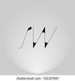 SW Black thin minimalist LOGO Design with Highlight on Gray background.