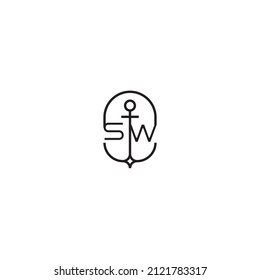 SW creative letter logo design in anchor concept with high quality professional design that will print well across any print media