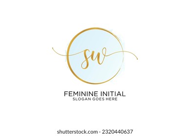 Logo de escritura manual SW con la firma de vector de plantilla de círculo, boda, moda, floral y botánica con plantilla creativa.