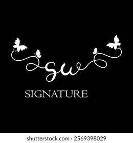 SW Handwritten initial letter, SW simple signature vector logo with butterfly shape variation, beauty, photography letter logo design. S W