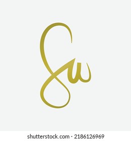 SW initial based vector logo. Golden handwriting letters logo. Logo for company, personal branding, wedding, beauty, spa, hotel, and business. 