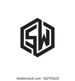 SW initial letters looping linked hexagon monogram logo