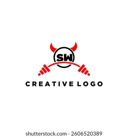SW initial monogram for fitnes or gym logo with devil style design