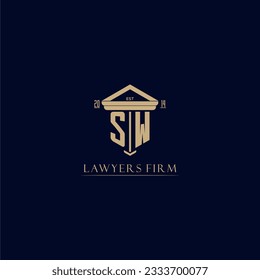 SW initial monogram lawfirm logo with pillar design