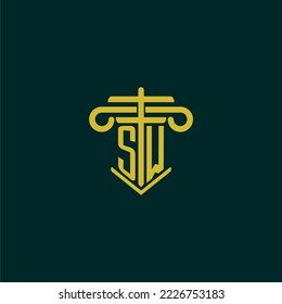 SW initial monogram logo design for law firm with pillar vector image