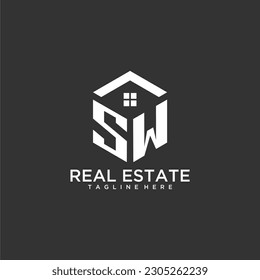 Logo inicial de software de monograma para el sector inmobiliario con forma de polígono diseño creativo