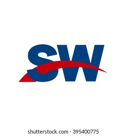 SW initial overlapping swoosh letter logo blue red