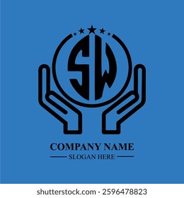 SW initials held within hands, symbolizing trust and protection. The circle represents unity, while stars highlight excellence and ambition.