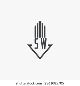 Ilustración del material del logotipo inmobiliario de SW. vector de logotipo